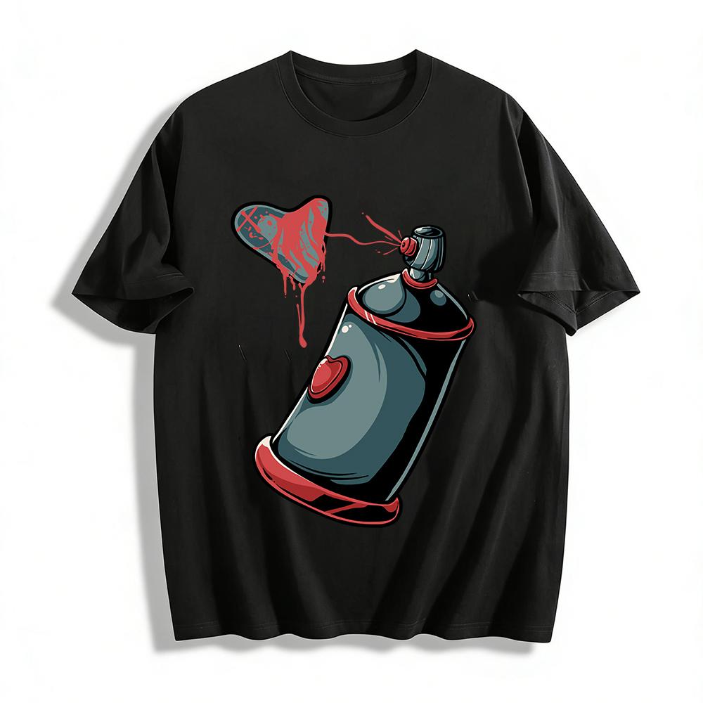 Graffiti Spray Can Heart Print Trendy Casual Short Sleeve T-Shirt Pure cotton T-shirt XXS