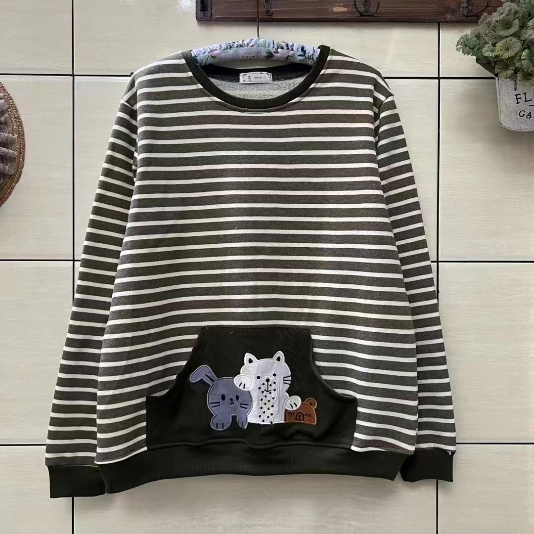 

DIMANAF 2023 Новые полосатые толстовки и свитшоты с принтом больших размеров для женщин и девочек, свободные повседневные осенние базовые топы с длинными рукавами и круглым вырезом, футболка, новый пуловер