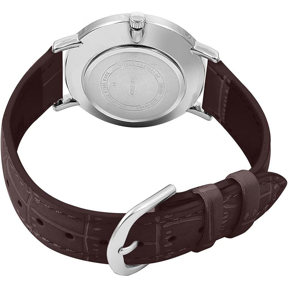 Casio MTP-VT01L-2B Men's Minimal Blue Dial Analog Watch Brown Leather Band Silver Quartz Movement