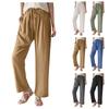 Women's Summer Casual Wide Leg Tie Elastic Waist Pleated Front Pocket Color Wide Leg Dress Pants