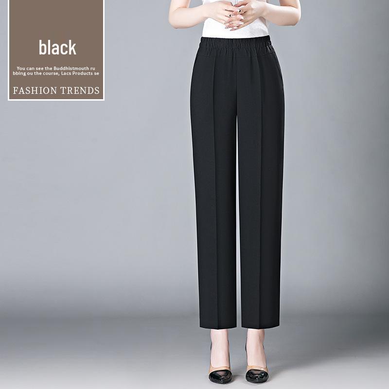

Women s Elastic Waist Wide-Leg Crop Pants - Plus Size Spring/Summer for Middle-aged & Elderly 190 [140-150 kg] чорний