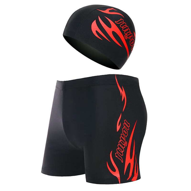 Junwen Men s Flame Swim Trunks with Cap