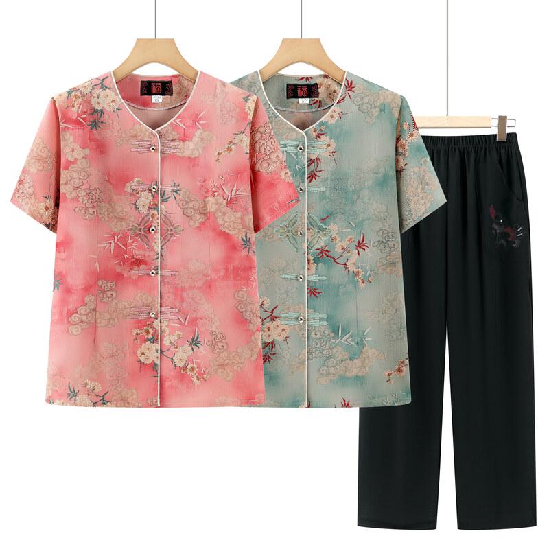 Women's New Chinese Style Summer Short Sleeve Two-Piece Set