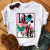 Fashion Women T Shirt Flower Printed T Shirt Casual Black Tops 90s Ladies Girl Tee Shirt Female Harajuku Graphic T -Shirt