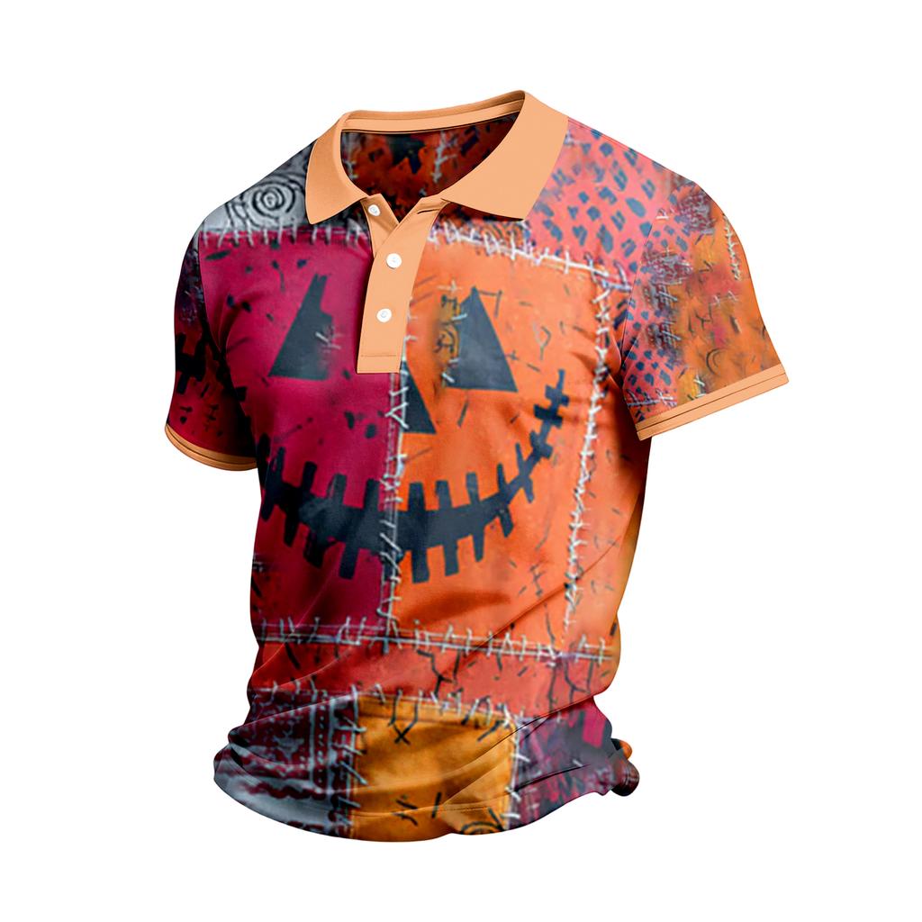 Men's Short Sleeve Casual Shirt with Halloween Print for Everyday Wear