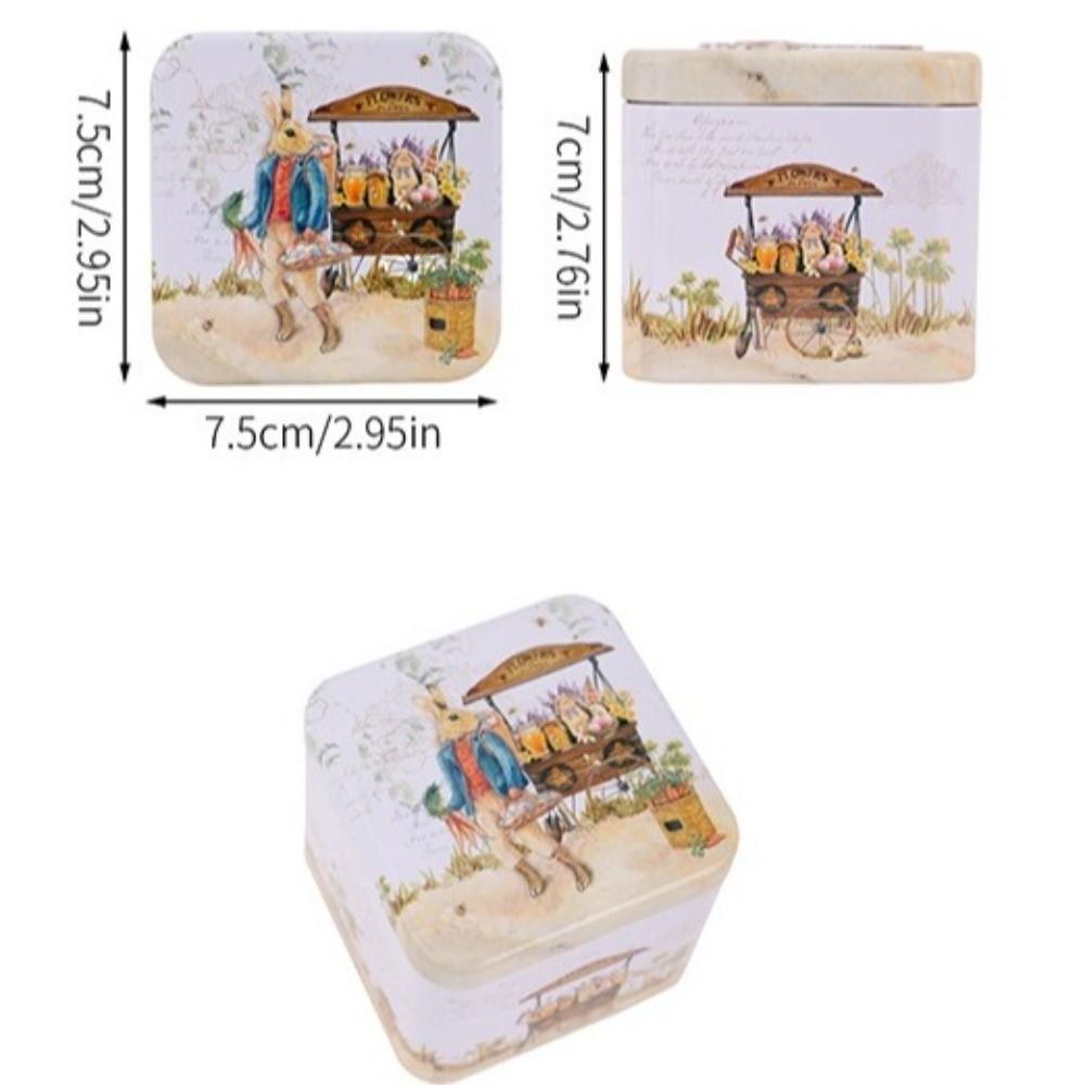 Iron Material Easter Gifts Box Square Shape Rabbit Tin Storage Box  Candy Storage