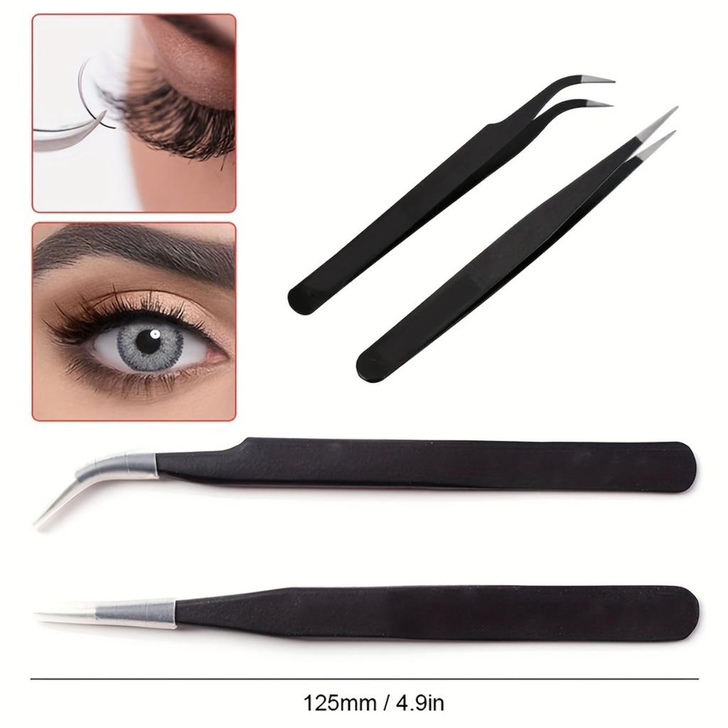 1.0mm Black Tweezers 2Pcs/Set, Straight & Curved Tips DIY Craft Handmade Clips