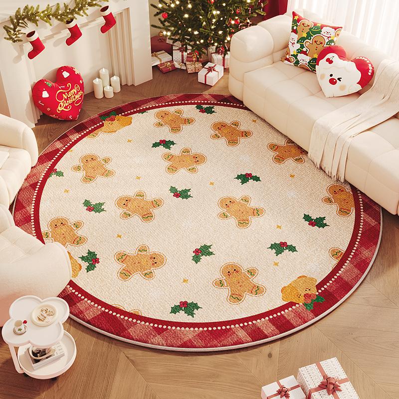 

Рождественский круглый ворсовый ковер, нескользящий коврик для гостиной, дивана, рождественский новогодний коврик для декора дома 80x80cm 32inch