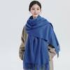 Luxury Wool Scarf Women Winter Warm Shawl Knit Wrap With Fringe Soft Thick Cashmere-Feel Blanket Style