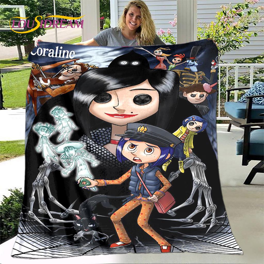 Coperta 3D Cartone Animato Coraline, Coperta in Flanella Coperta da Divano, Coperta Calda per Bambini per Casa Soggiorno Camera da Letto Letti Divano Ufficio