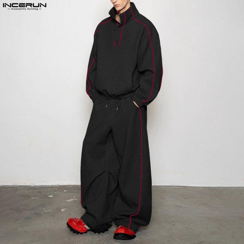 INCERUN Conjuntos de Dos Piezas para Hombre Cuello Alto Manga Larga Costuras Sudaderas Pantalones Largos Conjuntos Deportivos