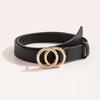 Double-loop Buckle Versatile Women's Belt, Basic PU Imitation Leather Fashionable Double-loop Buckle Flat Belt