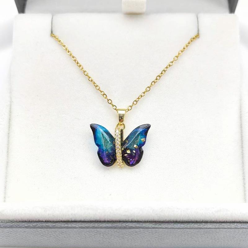 1 Pcs Fashion Fairy Color Butterfly Copper Pendant Necklace Women's Collarbone Chain Girls' Elegant Minimalist Accessories