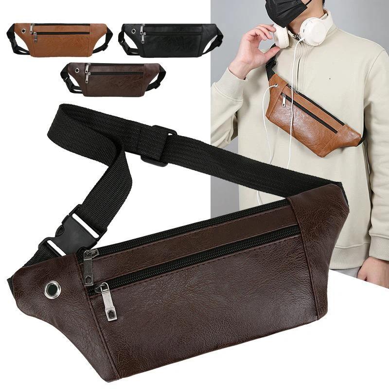 Bauchtasche Herren Tragbarer Gürtel Handy-Bauchtasche Schicht PU-Leder Multifunktional Einzelne Schulter Crossbody Handy-Tasche