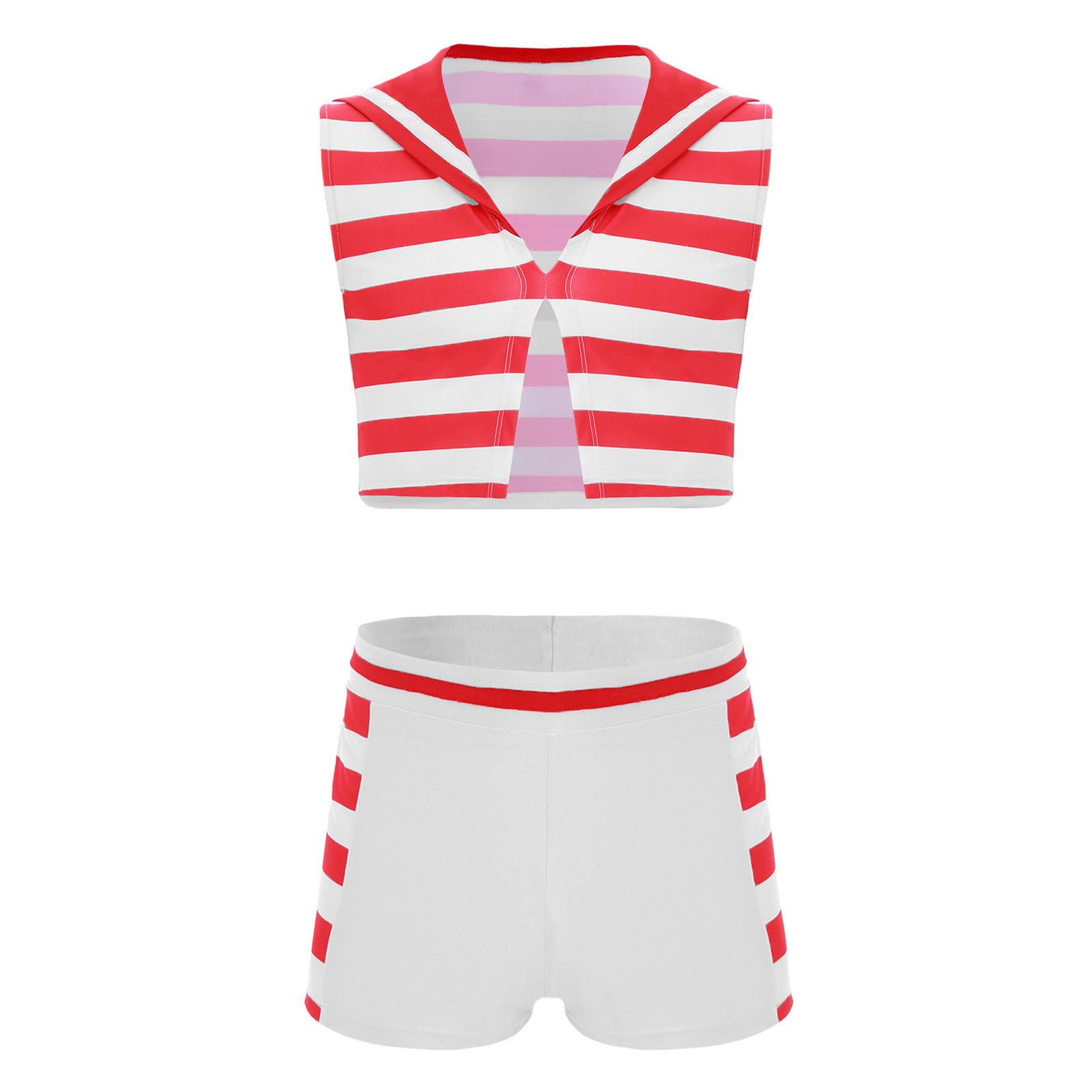 

Мужской костюм моряка в полоску с V-образным вырезом, без рукавов, укороченный танк-топ, в комплекте с подходящими боксерскими шортами, набор из 2 предметов M красный