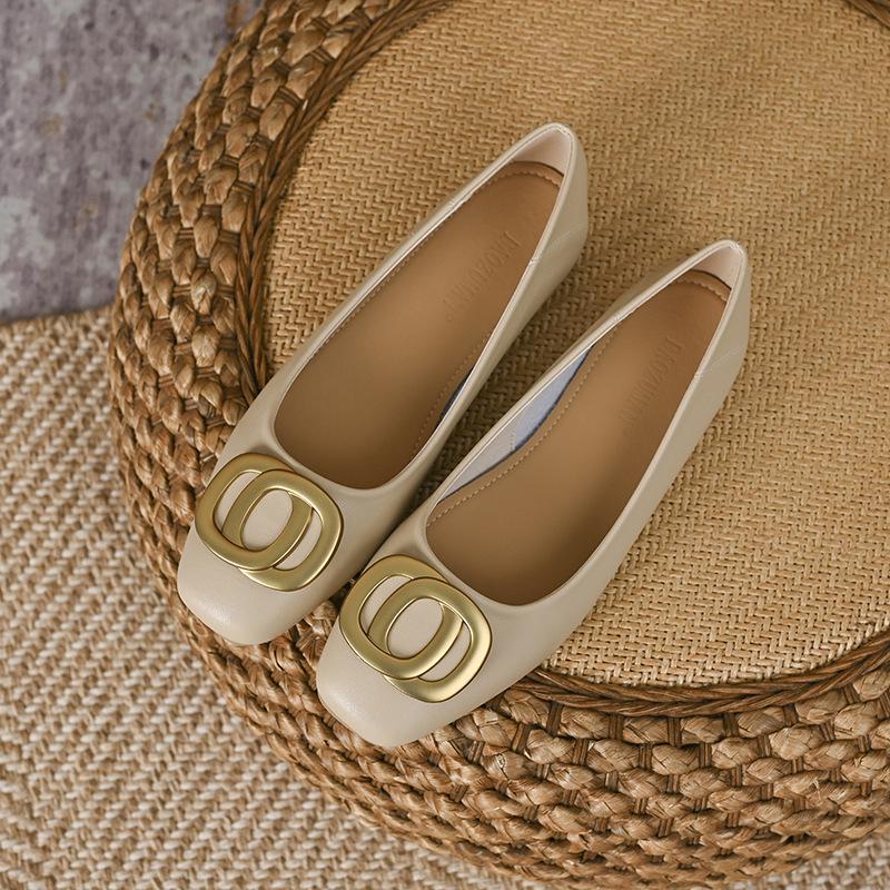 Women's Square Toe Soft Leather Flats - Spring 2025 Professional Work Shoes with Flat Heels, Genuine Leather