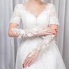 Luvas Longas de Renda Femininas Luvas de Noiva Sem Dedos com Alças para Dedos Pérolas Artificiais Elegantes Acessório de Luvas de Casamento para Chá da Tarde Baile Ópera Noite