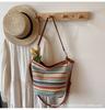 Summer Rainbow Woven Bag Women's 2025 New Large-capacity Straw Woven Bucket Bag Seaside Vacation Shoulder Messenger Bag