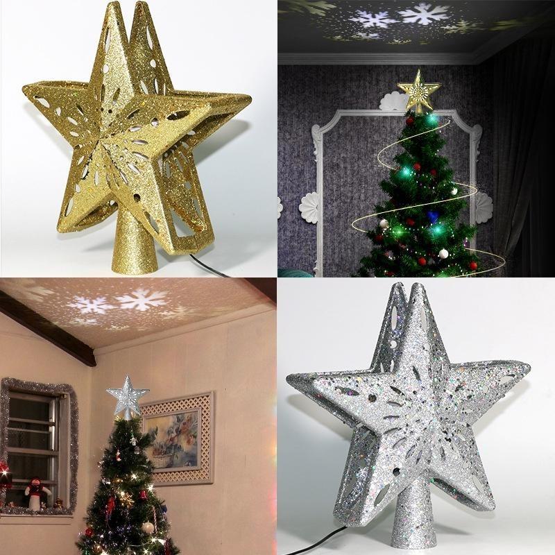 Christmas Tree Topper LED Snowflake Star Top Light Projection Lamp Light Gold Party Romantic Christmas Decorations for Home