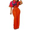D341 European/American Summer Printed Stand-Up Collar Long Sleeve Shirt & Wide-Leg Pants Two-Piece Fashion Suit