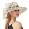 Organza Women Derby Hat Solid Color Flowers Bridal Tea Party Wedding Hat Summer Ruffles Sun Hat