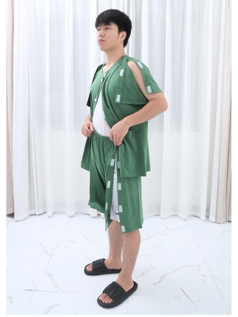 Summer Short Sleeve Cotton Clothing for Bedridden & Post-Op Patients