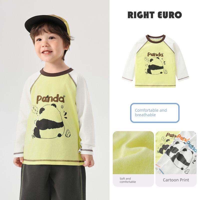 Right European Style Boys' Color-Block Long-Sleeve T-Shirt, Children's Pure Cotton Spring 2026 New Model, Baby Antibacterial Casual Top