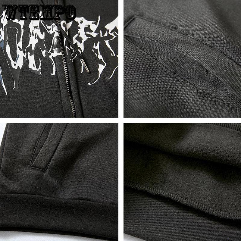 Y2K Zip-up Preto Hoodie Feminino Graffiti Borboleta Padrão Impressão Moletom Hip Hop Streetwear Outono Harajuku Kawaii Hoodies