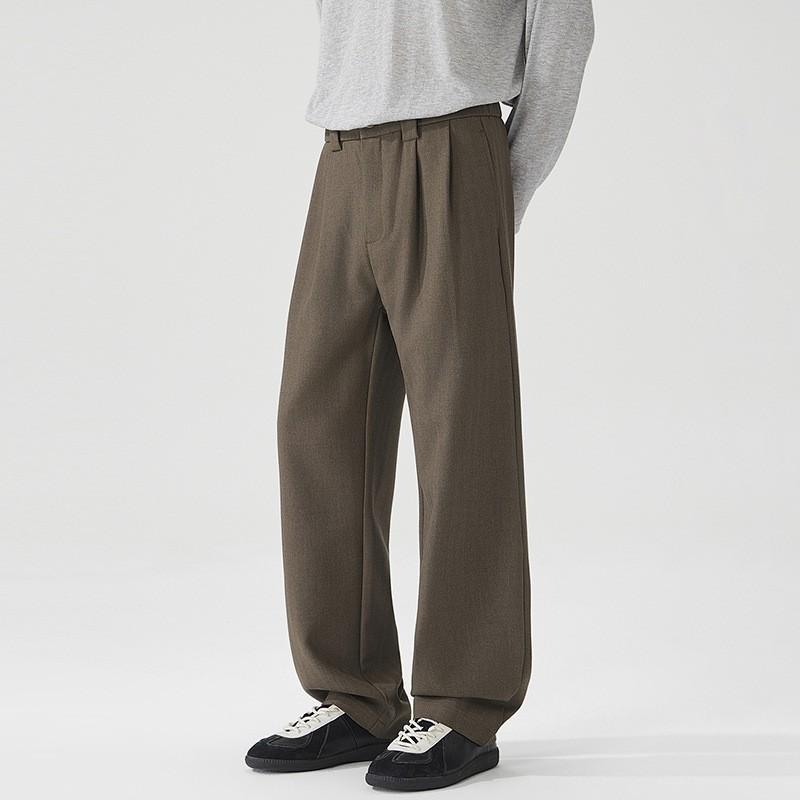 Mens Wool Blend Casual Pants Fall Winter Old Money Style Straight Leg Loose Trousers Business Wear