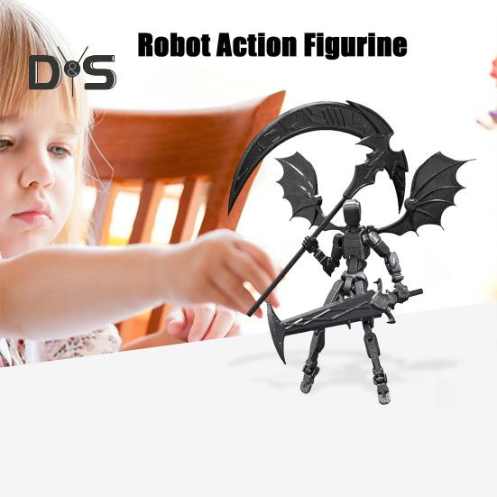 Devil Robot Action Figure with Wing Weapon Accessory Movable Joints 3D Printed Robot Model Toy Stress Relief Articulated Dummy Figurine Decoration