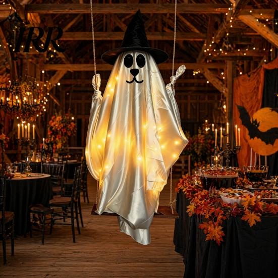 Durable Halloween Holiday Decor Hanging Ghost for Outdoor Decoration, Cute Flying Satin White Reusable Party Decorations Home, Tree, Porch,