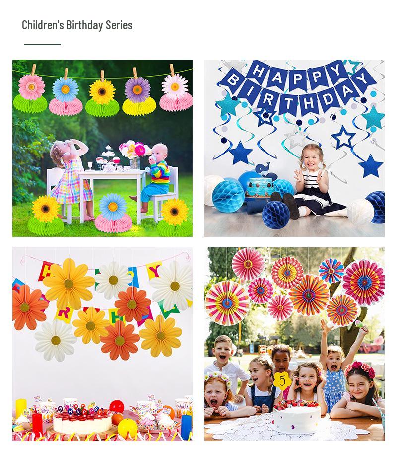 Blue Ocean 3D Folding Fan & Star Pendant Decoration Set for Kids' Birthday Party