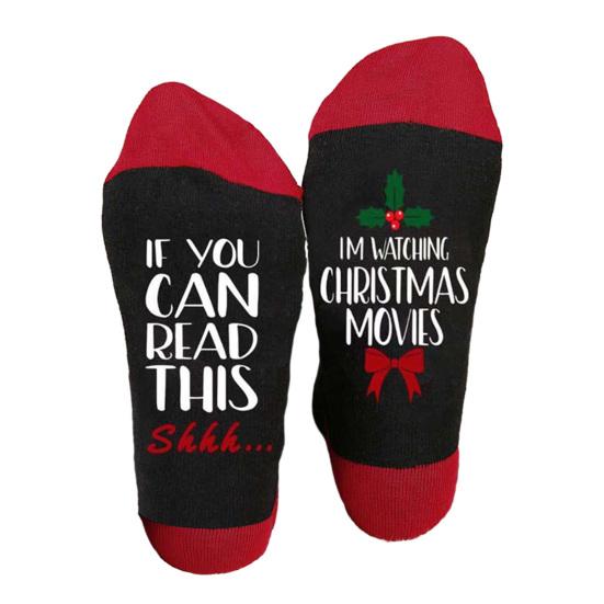 1 Pair Festive Christmas Socks Cute Snowman Bowknot Letters Print Mid Tube Winter Socks Holiday Gift