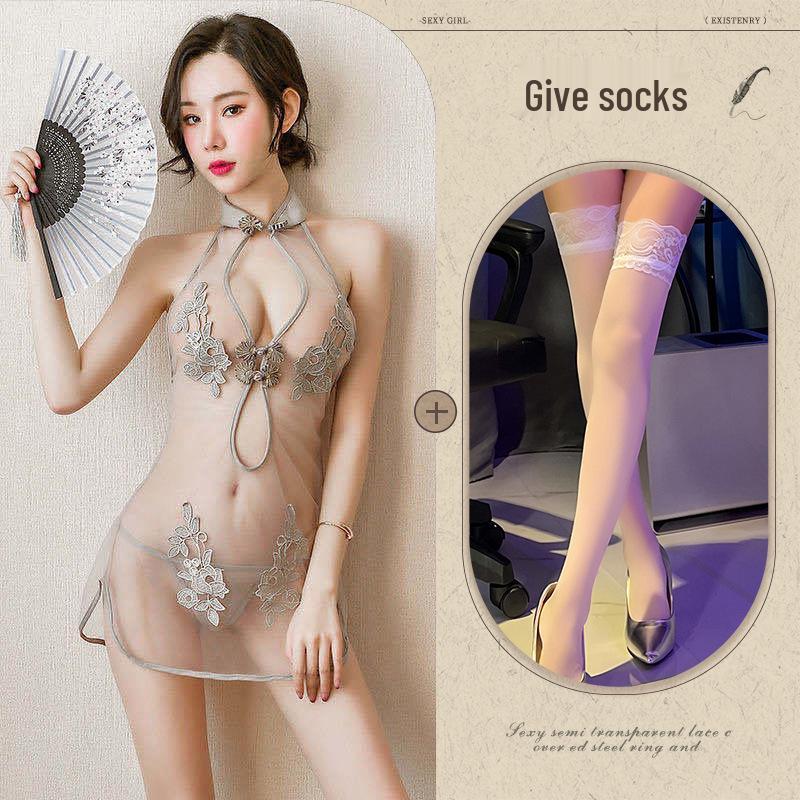 Elegant Lace Mesh Cheongsam Set: Sexy European & American Style with Classical Embroidery