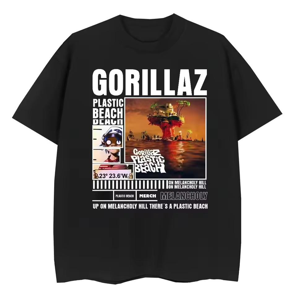 Gorillaz Plastic Beach graphic 100%Cotton unisex shirt 2026 Summer New Men's pop music fashion Y2k Short sleeve Tshirt fan gift