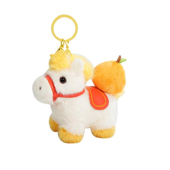Fluffy Keychain Pendant Plush Horse Zodiac Key Chain with Lucky Bag Orange Decoration Backpack Keys Desktop Ornament
