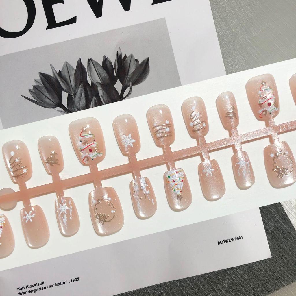 30-Piece Christmas Tree Snowflake Cat Eye Nail Art: Translucent Ice Holiday Patches