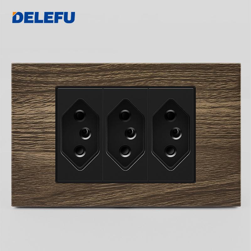 DELEFU Brasilianischer 118er Vintage Aluminium-Holzmaserung Schaltersteckdose mit USB Typ-C Anschluss Netzstecker ist Langlebig.
