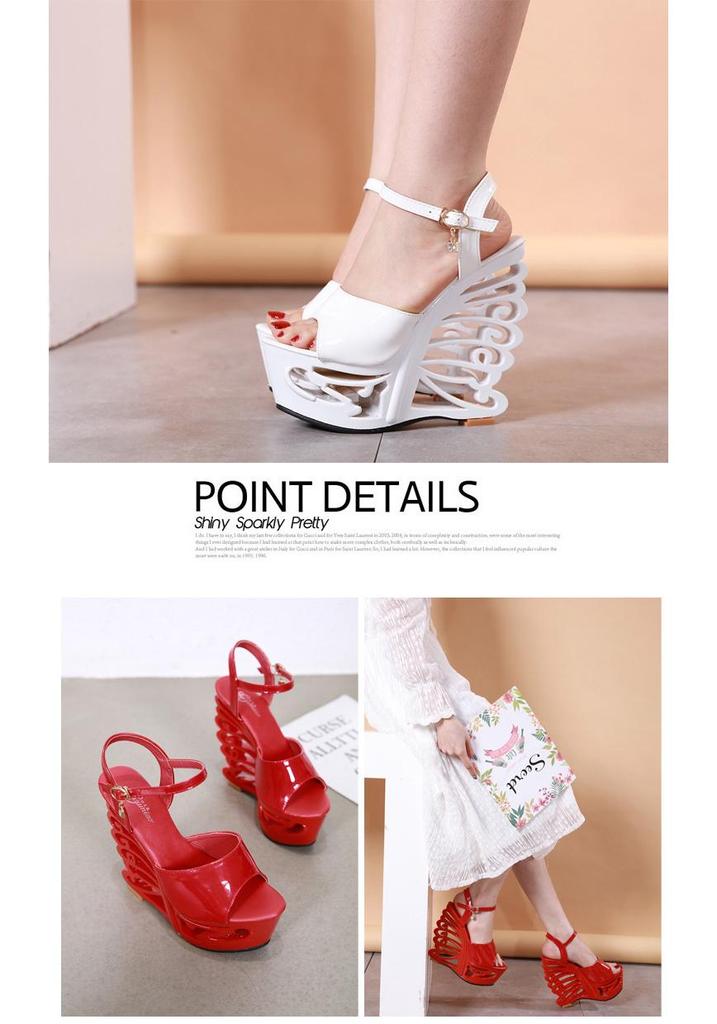 Europäische & Amerikanische High Heel Lackleder Römische Keilsandalen