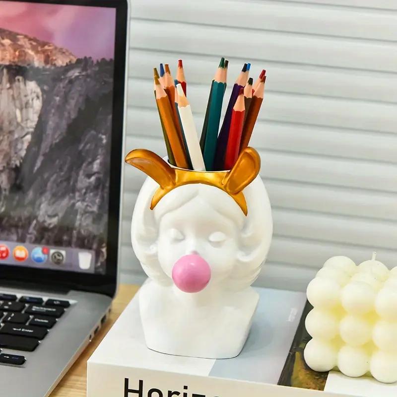 Cute Rabbit Ear Bubble Blowing Girl Pen Holder Multi Functional Storage Pen Holder Office Desktop Stationery Storage Bucket
