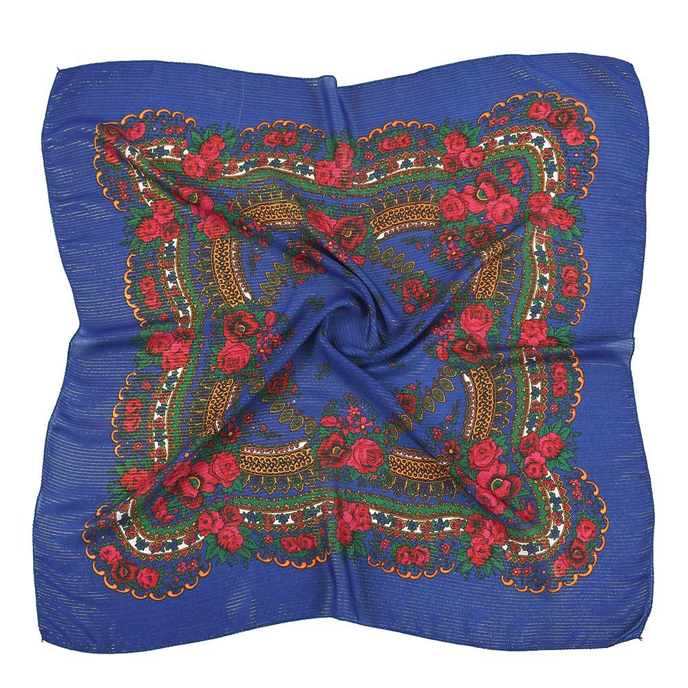 85Cm Gold Yarn Square Russian Scarf Women Floral Printed Shawl Female Bandana Head Wrap Headband Scarves Handkerchief