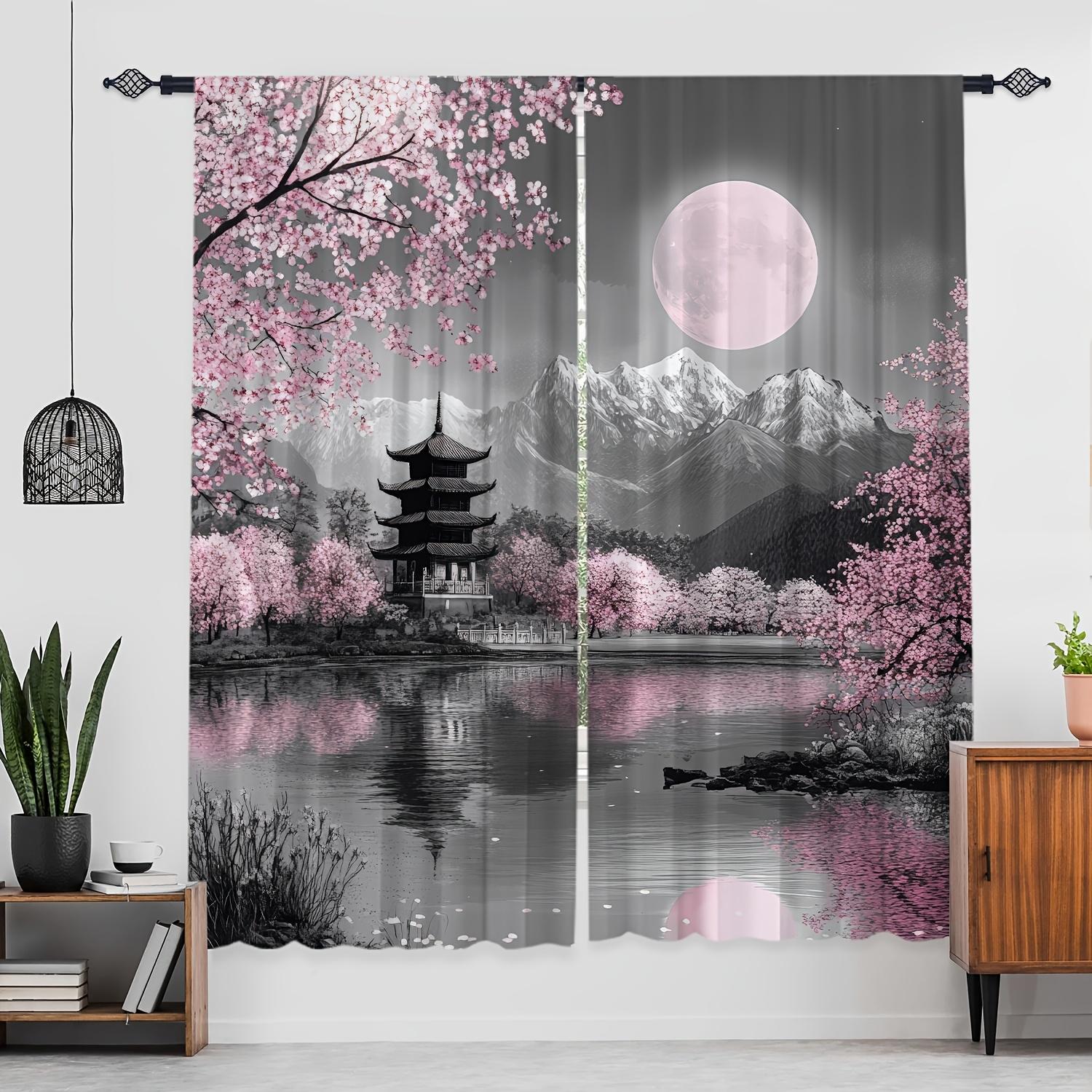 

2PC Modern Sakura Curtains – Polyester Japanese Elegant Design Easy Install for Living Room Kitchen Bedroom – Home Decor 100*130 Rod Pocket 1pcs