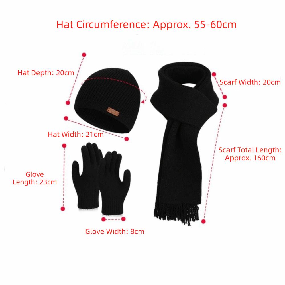 3 Piece Set Knit Beanie Hat Soft Plush Material Windproof Beanies Cap Hat Scarf Gloves Set  For Men