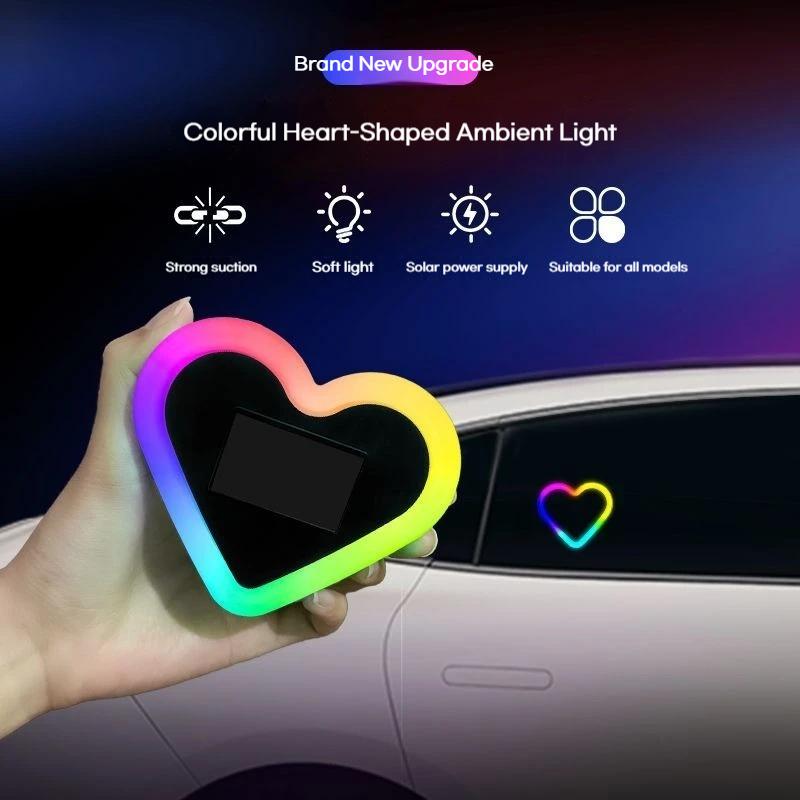Car Heart-shaped Lights Solar-powered Decorative Lights Colorful LED Warning Lights Triangular Window and Rear Window Decorat