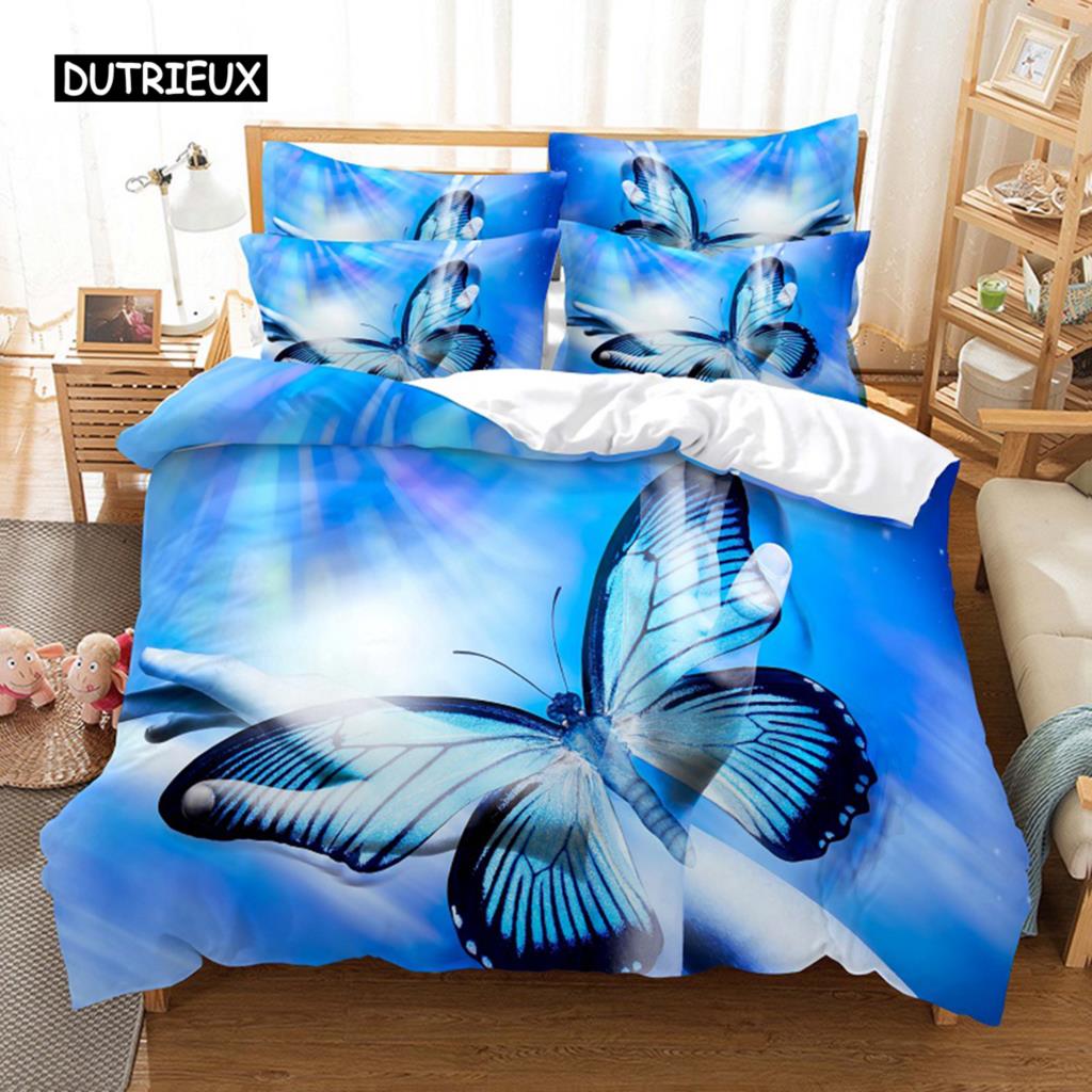 

Комплект постельного белья с бабочками, комплект пододеяльников, постельное белье с 3D-печатью, комплект постельного белья размера «queen size», модный дизайн EU single(135x200cm)