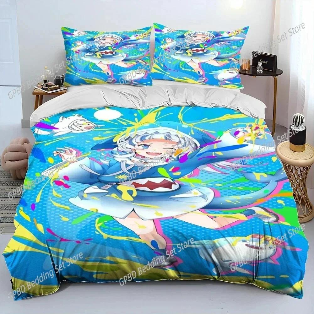Cute Gawr Gura Hololive Anime Shark Bedding Set Single Twin Double Queen King Cal King Size Bed Linen Set