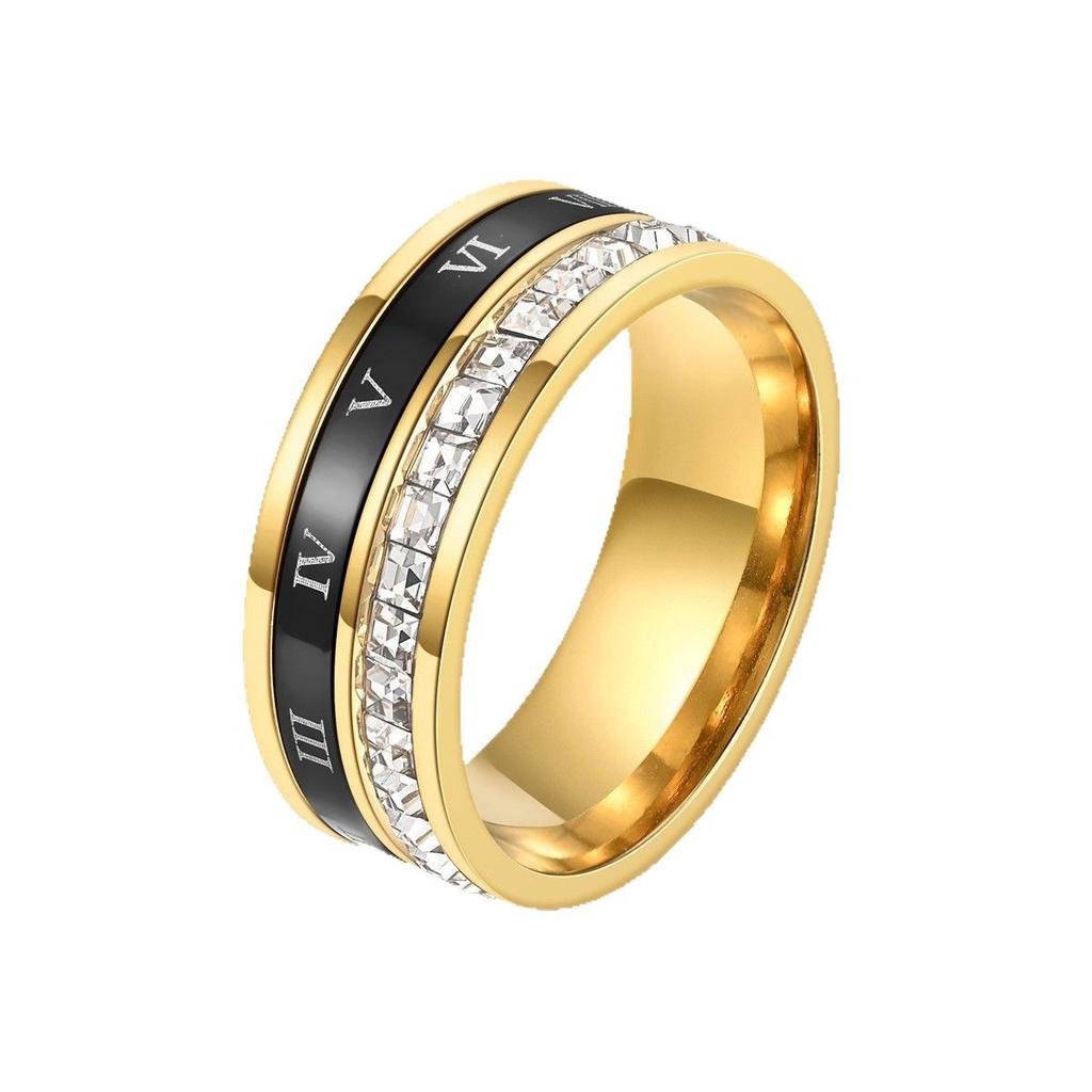 Korean Style Titanium Steel Ring Inlaid with Full Diamond Rotatable Roman Numeral Fashion Ring i Stainless Steel Jewelry Factory