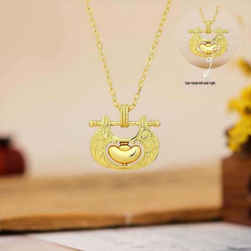 Vibrant Cloud Pattern Ingot Lock Necklace for Women – New Chinese Style with Gold-Shop Quality, Rich & Peaceful Design