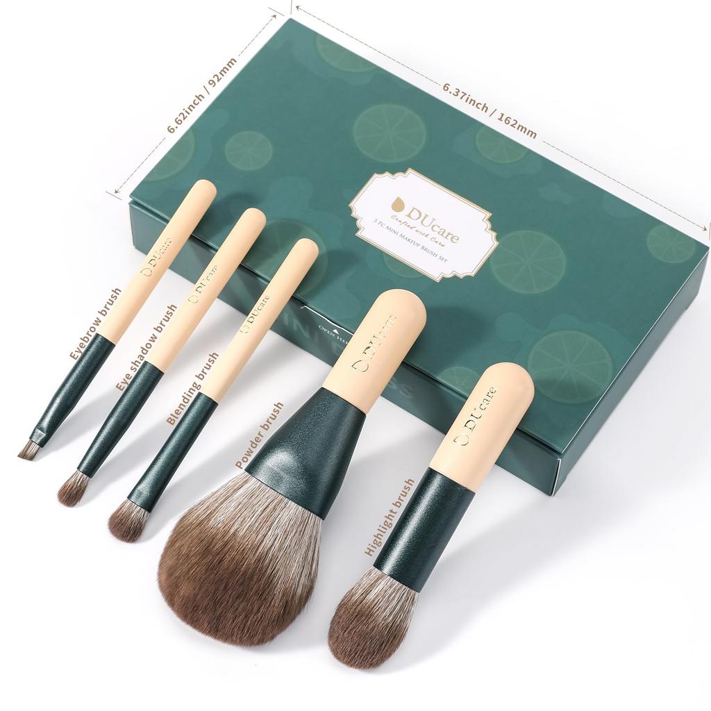 DUcare Portable Makeup Brush Set of with PU Storage Premium Fiber Fluffy Powder Blush Eyeshadow Eyebrow Portable Makeup Popular Cute Brush Set 5,