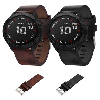 For Garmin Fenix 6X Pro 26mm Leather Steel Buckle Watch Band